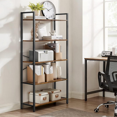 Songmics 5 Tier Shelf BookcaseStorage UnitWith Steel FrameFor Any SpacesIndustrialRustic Brown And Black from B&Q