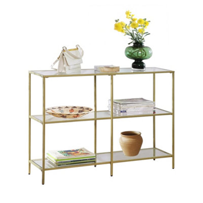 LEDREM 3-Tier Console TableEntryway CabinetTempered Glass ShelvesModernFor The HallwayLiving RoomBedroomGold from B&Q