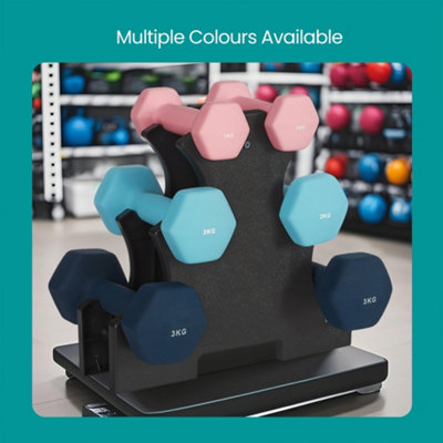 LEDREM Hex Dumbbells Set With Stand2 X 1 Kg2 X 2 Kg2 X 3 KgNeoprene Matte FinishHand Weights For Home Exercise from B&Q
