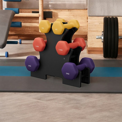 LEDREM Hex Dumbbells Set With Stand2 X 1 Kg2 X 1.5 Kg2 X 2 KgHand Weights With Neoprene Matte Finish from B&Q
