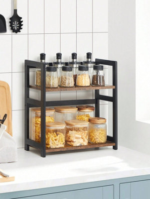 LEDREM Spice Rack Ofs046B012 Tier Storage RackDesktop OrganiserBamboo FrameFor KitchensRustic Brown And Black from B&Q