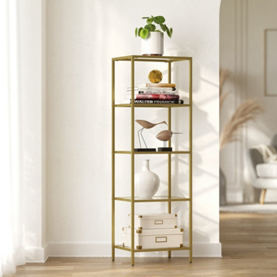 LEDREM 5-Tier Glass ShelfBookshelfStorage RackTempered GlassEasy AssemblyBathroomLiving RoomBlack from B&Q