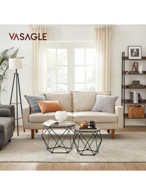 LEDREM Round Coffee TableSet Of 2Side TableSofa EndIndustrial StyleRemovable TraySteel FrameFor Living Rooms from B&Q