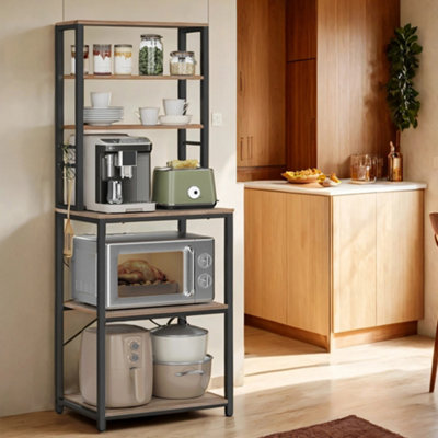 LEDREM Kitchen Storage RackCoffee BarBaker S RackTotal 6 Shelves And 6 HooksFor MicrowaveSteel FrameIndustrial from B&Q