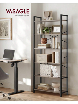 LEDREM 6-Tier Tall BookshelfLarge BookcaseSteel FrameFreestanding Shelf Unit For Living RoomBedroomHome OfficeStudy from B&Q