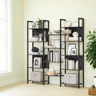 LEDREM 5-Tier Bookcase With 14 ShelvesBook Shelf With Metal Frame24 X 158 X 166 CmBlack from B&Q