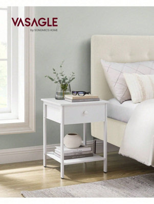 Songmics White Vasagle Bedside Table, Side Table With Drawer And Shelf, Nightstand, End Table, Size 15