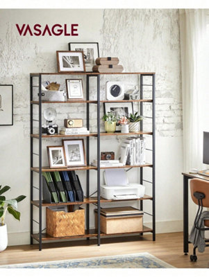 LEDREM 6-Tier BookshelfShelving UnitTall Storage ShelfIndustrial StyleRoom DividerLiving RoomStudyKitchen from B&Q