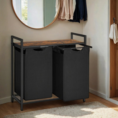 LEDREM Vasagle Laundry Basket2-Compartment Laundry HamperPull-Out And Removable Laundry BagsLaundry SorterShelf from B&Q