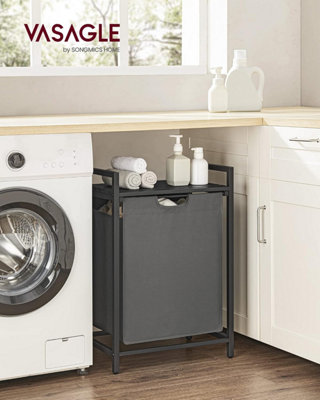 LEDREM Laundry Basket2-Compartment Laundry HamperPull-Out And Removable Laundry BagsCamel Brown And Grey