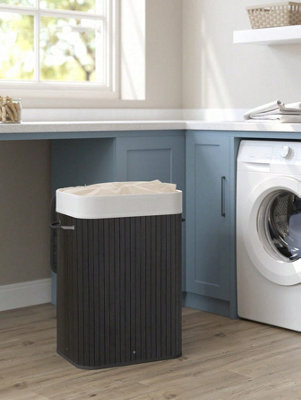 LEDREM Bamboo Laundry Basket72L Foldable Laundry HamperRectangular Storage Hamper With 3 Handles40 X 30 X 60 CmBlack from B&Q