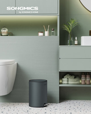 Songmics Bathroom Bin With LidToilet Bin3L Cosmetic BinSoft CloseRemovable Plastic Inner BucketGreenish Grey from B&Q