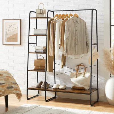 Songmics Clothes Rail Clothes Rack With Shoe Rack5 Tier Storage RackSide HooksFor BedroomLiving RoomRustic Brown & Black from B&Q