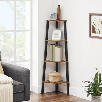 Songmics Vasagle Corner Shelf Bookcase, 4 Tier Ladder Shelf, Storage Unit, Plant Holder, Industrial Style, Rustic And Brown/Black