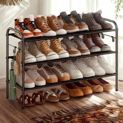 LEDREM 3-Tier Shoe OrganizerFabric Shoe Shelf Storage With 4 HooksHolds Up To 15 Pairs Of ShoesHeight-Adjustable Shoe RackBlack from B&Q