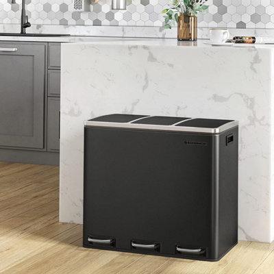 Songmics Kitchen Rubbish BinWaste Separation System3 CompartmentsWaste BinPedal BinSteelBlack from B&Q