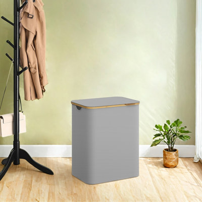 LEDREM Laundry Basket With Lid2-Section Large Laundry Hamper130 LRemovable Mesh LinerCollapsible52 X 38.5 X 70.5 CmGray from B&Q