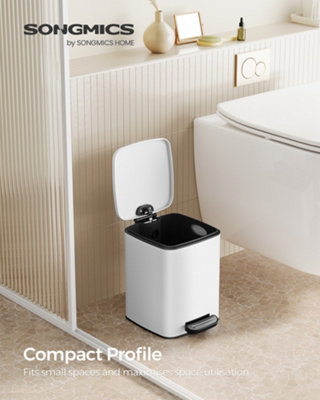 Songmics Bathroom Bin6L Small BinPedal Toilet Bin For Small SpacesSoft-Close LidSteelWhite from B&Q