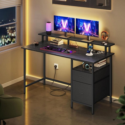 Songmics Led Gaming Desk With Built-In Power OutletsWorkstation With ShelfDrawersUsb PortsEbony Black from B&Q