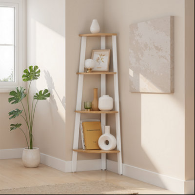 LEDREM Corner Shelf Unit4-Tier Corner ShelfLadder Shelf For Living RoomBookshelf Or Plant StandIndustrial Accent Furniture from B&Q