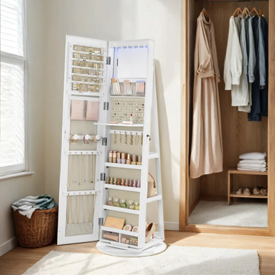 LEDREM 6 Leds Mirror Jewellery CabinetSwivel Jewellery Storage OrganiserLockableFree-Standing Frameless Full-Length Mirror from B&Q