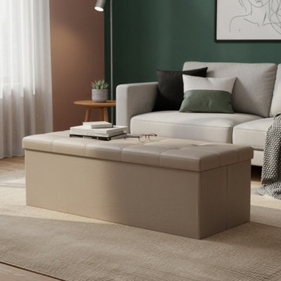 LEDREM Storage OttomanFoldable Small Ottoman Foot RestCamel Brown from B&Q