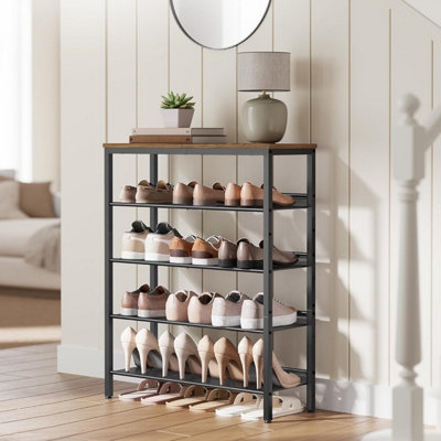 Songmics Shoe Rack5-Tier Shoe Storage With Shelves And Large TopAdjustable ShelvesSpace-SavingHoney Brown And Ink Black from B&Q