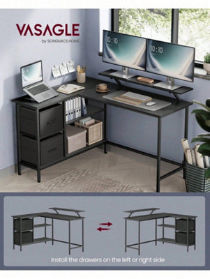 Songmics Vasagle L-Shaped Desk With 2 Spacious Drawers,gaming Desk With Monitor Stand,computer Desk With Adjustable Storage Shelf from B&Q