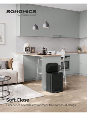 Songmics Kitchen Bin20L Pedal BinSteel Trash BinSoft-Close LidStays OpenInner BucketWide Non-Slip Pedal from B&Q