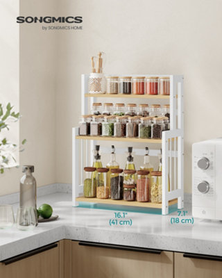 LEDREM Spice Rack3-Tier Countertop Storage ShelfDesktop Organiser With Bamboo FrameFor KitchenDining RoomOfficeNatural Oak from B&Q