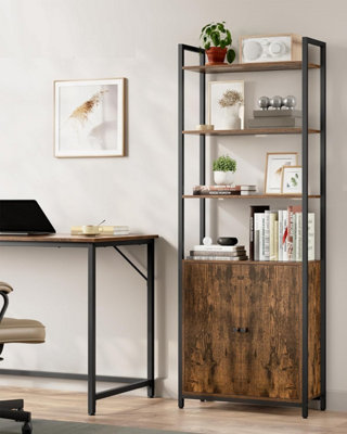 Songmics Shelving Unit6-Tier Tall BookcaseBookshelf With DoorMetal FrameAdjustable ShelvesRustic Brown And Ink Black from B&Q