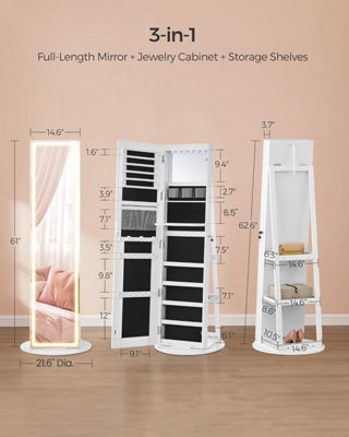 Songmics Led Mirror Jewellery Cabinet StandingLockable Jewellery Armoire With MirrorJewellery OrganiserCloud White from B&Q