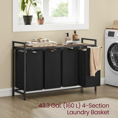 Songmics Laundry Basket4-Compartment Laundry HamperPull-Out And Removable Laundry BagsLaundry SorterRustic Brown And Black