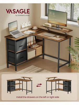 Songmics Vasagle L-Shaped Desk With 2 Spacious DrawersGaming Desk ,corner DeskComputer Desk ,rustic BrownEbony Black from B&Q