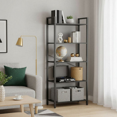 LEDREM 5 Tier Shelf Bookcase Storage Unit With Steel Frame For Living Room Office Entrance Industrial Style from B&Q