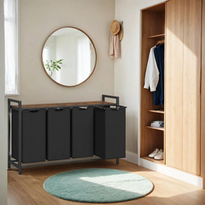 LEDREM Laundry Basket4-Compartment Laundry HamperPull-Out And Removable Laundry BagsLaundry SorterShelfMetal Frame from B&Q