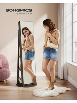 Songmics 6 Leds Mirror Jewellery CabinetSwivel Jewellery Storage OrganiserFree-Standing Frameless Full-Length Mirror from B&Q