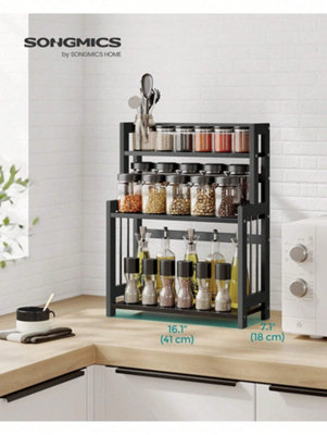Songmics Spice Rack3-Tier Countertop Storage ShelfDesktop Organiser With Bamboo FrameFor Kitchen