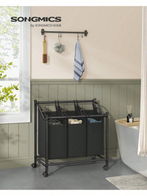 Songmics Rolling Laundry Sorter, Laundry Basket With 3 Removable Bags, Laundry Hamper, Laundry Trolley, For Laundry Room