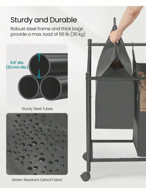 Songmics Rolling Laundry Sorter, Laundry Basket With 3 Removable Bags, Laundry Hamper, Laundry Trolley, For Laundry Room