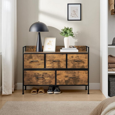 Songmics Chest Of Drawers For Bedroom5 Fabric Drawers With HandlesStorage Organiser UnitRustic Brown And Ink Black from B&Q