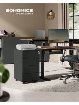 Songmics Mobile File Cabinet,lockable,with 4 Drawers,hold Documents,for Office,home,39 X 45 X 69.3 Cm,ink Black ,cloud White from B&Q