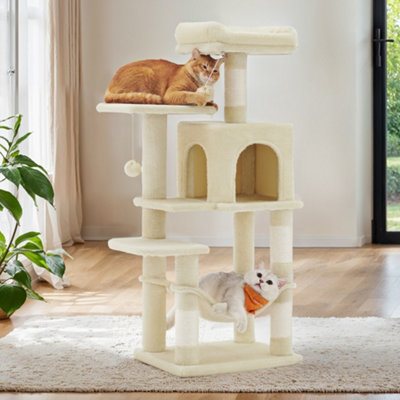Feandrea 112 Cm Cat Tree, Multi-Level Soft Plush Cat Tree, Cat Tower Condo With 4 Cat Scratching Posts, Hammock