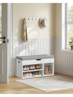 Songmics Vasagle Shoe Bench With CushionStorage Bench With Padded Seat3 CompartmentsHidden StorageShelvesCloud White from B&Q