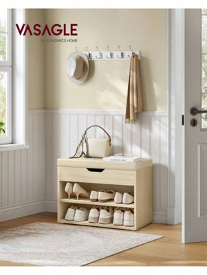Songmics Vasagle Shoe Bench With CushionStorage Bench With Padded SeatHallway Bench With 3 Compartmentscloud White from B&Q
