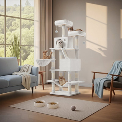 LEDREM Cat Tree168 Cm Large Cat Tower Condo With 13 Scratching Posts1 Scratching Ramp2 Perches2 CavesBasketHammockPompoms, from B&Q