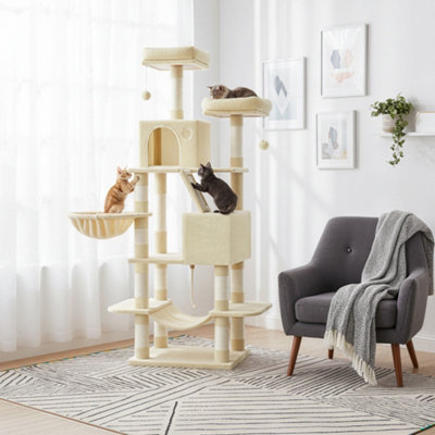 LEDREM Cat Tree168 Cm Large Cat Tower Condo With 13 Scratching Posts1 Scratching Ramp2 Perches2 CavesBasketHammockPompoms from B&Q