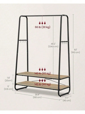 LEDREM Clothes RailClothes Rack With 2 Shelves6 S-Shaped HooksSteel FrameFor Bedroom from B&Q