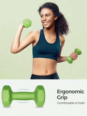 LEDREM Set Of 2 Dumbbells2 X 2 Kg Hand Weights With Neoprene CoatingHexagonal Dumbbells PairHome WorkoutGreen from B&Q