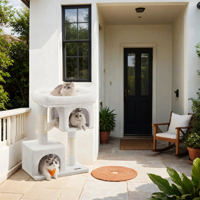 LEDREM Cat Tree84 Cm Cat Tower,cat Condo For Large Cats Up To 7 Kg,2 Cat CavesScratching Post from B&Q